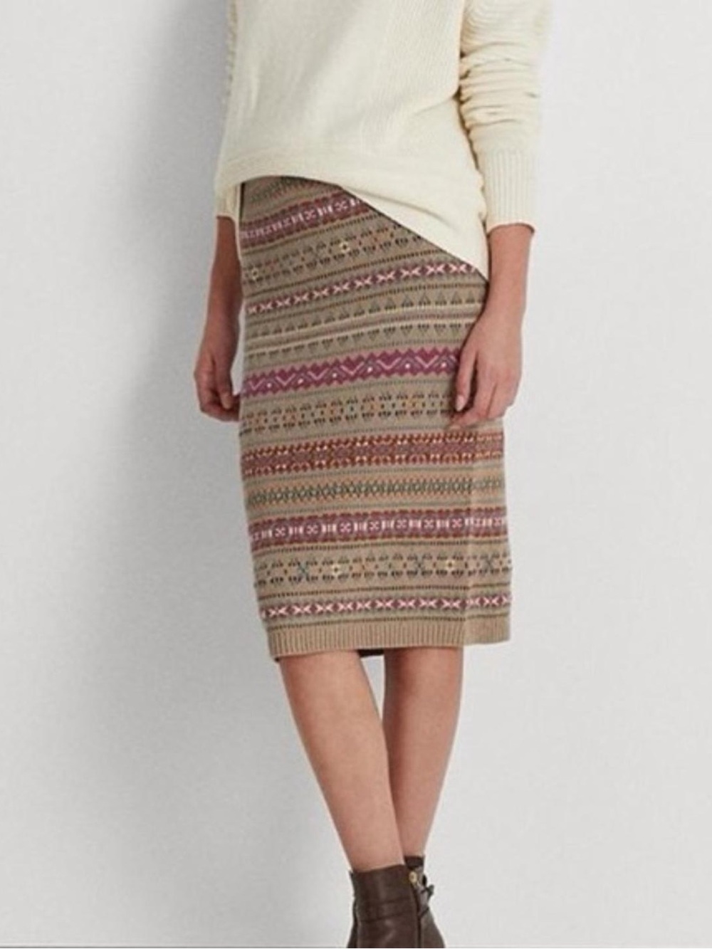 Lauren Ralph Lauren Pencil Skirt Sz L (Linen Blend Knit)